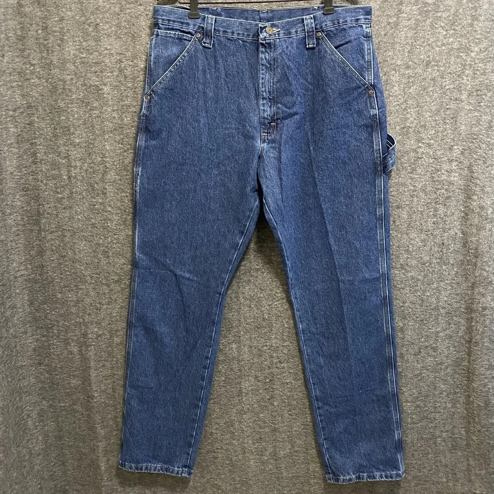 NEW Wrangler Five Star Carpenter Jeans Men 36x34 Blue Relaxed Fit Denim Workwear